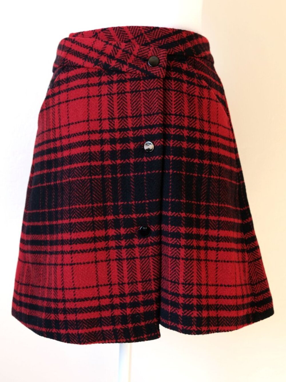NWT Rare G-Star Raw wool skirt, D11846 archive, Size S, Red/Dark Navy Blue check